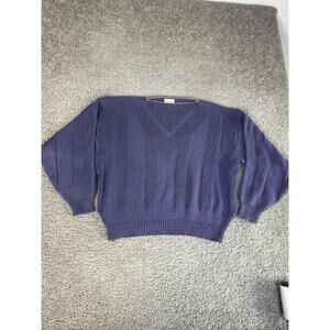 Paul Smith Sweater Mens L Purple Cotton V Neck Chunky Knit Pullover England